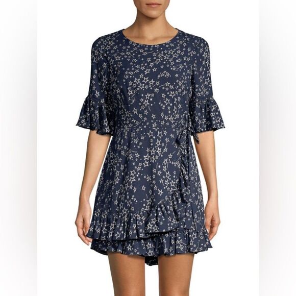 Likely Delilah Star Pattern Blue Wrap Romper - Picture 1 of 10